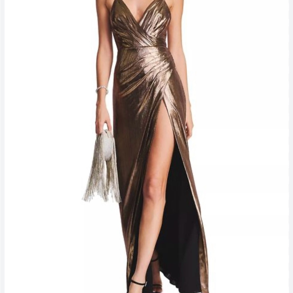 Elegant Liquid Gold Evening Gown - Yesi Retrofete Dress